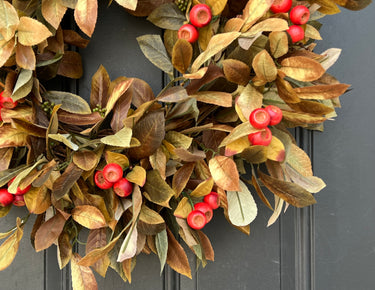 Golden Fall Foliage Wreath with Berries - TwoInspireYou