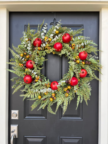 Red Pomegranate Wreath for Fall with Life-Size Fruit - TwoInspireYou