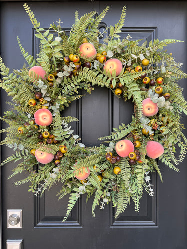 Peach Orchard Wreath for Front Door with Life-Size Fruit - TwoInspireYou
