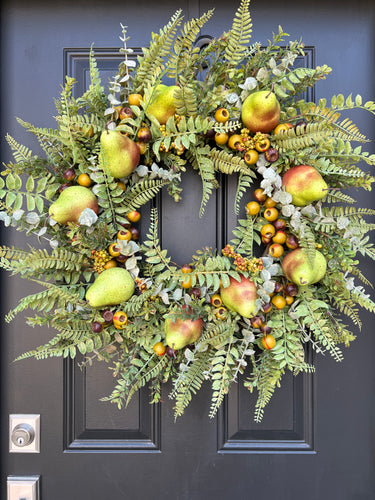 Green Pear Fall Wreath with Life-Size Fruit - TwoInspireYou