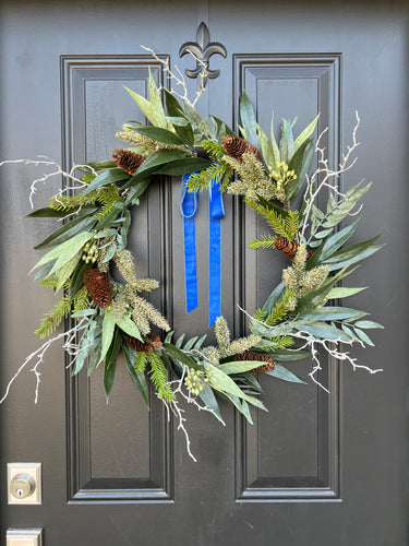 Evergreen Elegance Wreath with Custom Velvet Ribbon - TwoInspireYou