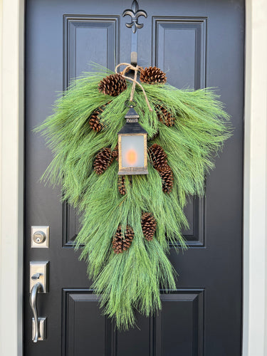 Rustic Long Needle Pine Swag Wreath with Natural Pinecones - TwoInspireYou