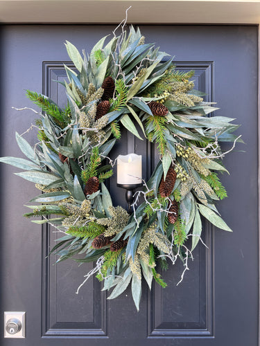 A Christmas Gathering Winter Wreath with Flickering Candle - TwoInspireYou