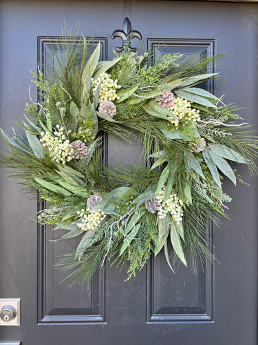 Frosted Pine & Berry Wreath – Elegant Winter Greenery Decor - TwoInspireYou