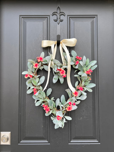 Sweetheart Valentine Heart Decor - Lamb's Ear and Rose Heart Wreath - TwoInspireYou