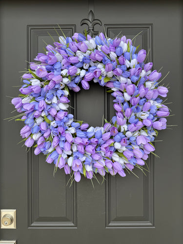 Purple Blend Tulip Wreath – Handcrafted Spring Door Wreath 24" - TwoInspireYou