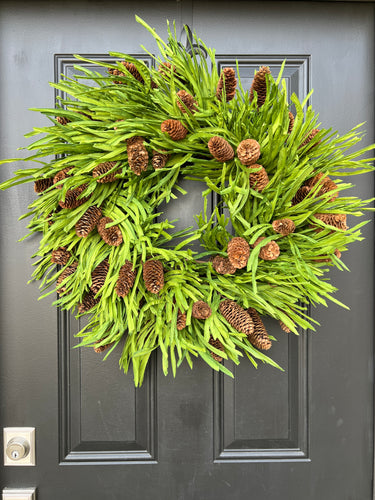Beach Grass Pine Wreath with Pinecones – Coastal Christmas Décor | - TwoInspireYou