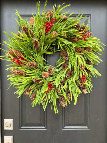 Farmhouse Christmas Wreath with Red Berries - TwoInspireYou