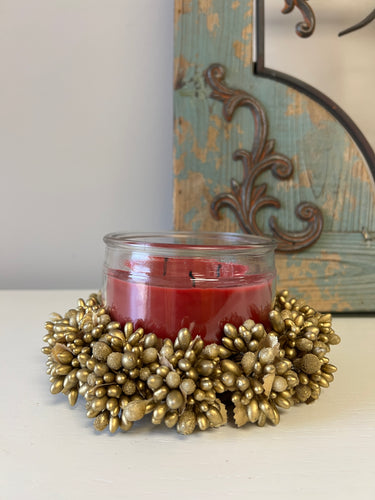 Gold Beaded Pip Berry Candle Rings for Decorating, Set of 2 Elegant Candle Wreaths for Entertaining - TwoInspireYou