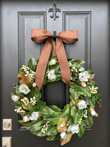 Blue Magnolia Wreath with Berries - TwoInspireYou