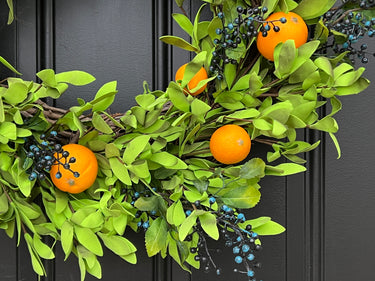 Summer Boxwood and Orange Wreath with Blueberries - TwoInspireYou