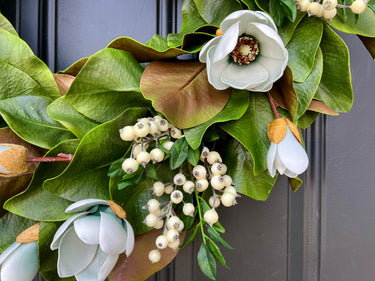 Winter Magnolia Wreath with Pink Magnolia Flowers - TwoInspireYou