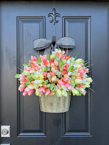 Spring Tulip Bucket Wreath - TwoInspireYou
