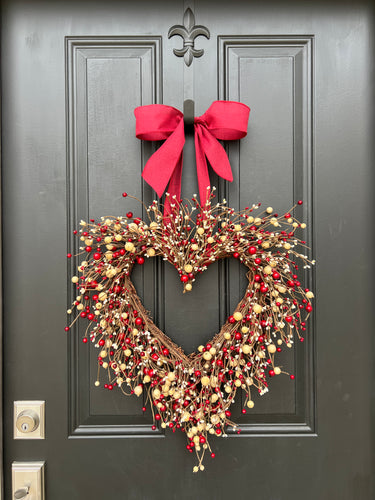 Valentine's Day Red Berry Heart Wreath - Gifts for Her - TwoInspireYou