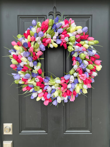 Celebration Front Door Decor - Spring Tulips Wreath - TwoInspireYou