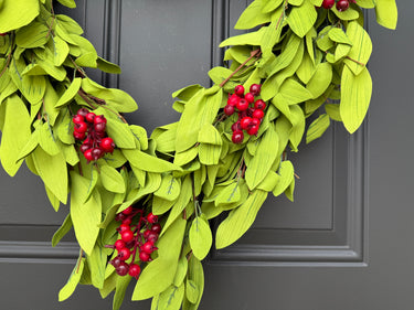 Valentine’s Day Faux Boxwood Heart Wreath with Red Berries & Ivory Bow - TwoInspireYou