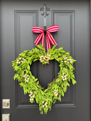 Valentine’s Day Heart Wreath – Faux Boxwood with White Berries - TwoInspireYou