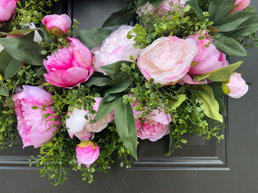Pink Peony Wreaths 24" for Outside Front Door, Wreaths with Boxwood and Year Round Display - TwoInspireYou
