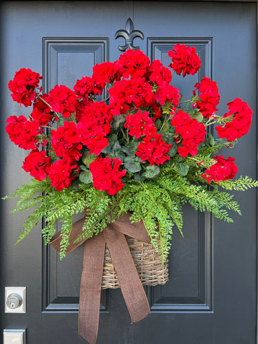 Red Geranium Basket Wreath - TwoInspireYou