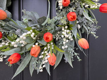 Orange Tulip Wreath for Front Door, Natural Touch Tulip Bouquet, Gifts for Sweetheart - TwoInspireYou
