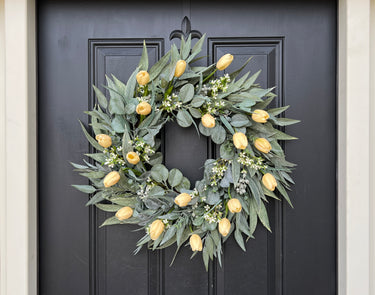 Yellow Tulip Wreath for Spring & Easter, Natural Touch Tulip Door Decor - TwoInspireYou