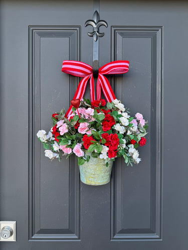 Valentine’s Day Rose Basket Wreath – Pink, Red & White Floral Door Decor - TwoInspireYou