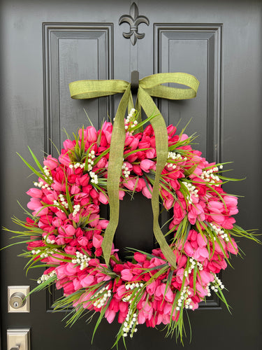 Spring Pink Tulip & Lily of the Valley Wreath - TwoInspireYou