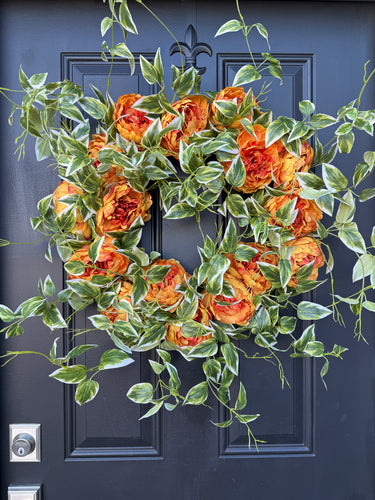 Spring Peony Wreath for Front Door - Golden Sunset Spring Peony Door Decoration - TwoInspireYou