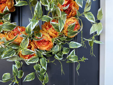 Spring Peony Wreath for Front Door - Golden Sunset Spring Peony Door Decoration - TwoInspireYou