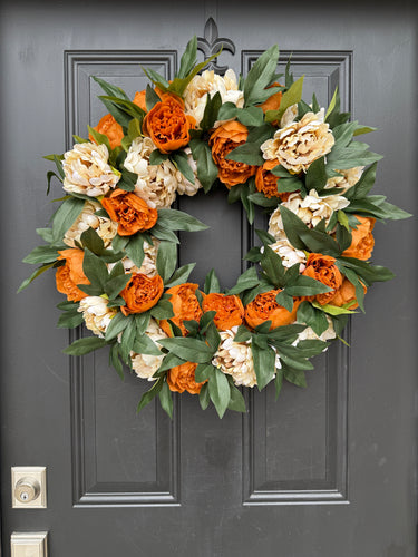 Front Door Peony Wreath for Everyday - Coffee and Cream Peony Wreath - TwoInspireYou