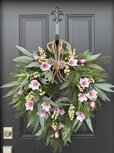 Pink Magnolia Winter Wreath - TwoInspireYou