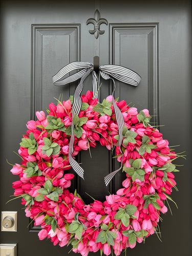 Pink Tulip and Mint Wreath - TwoInspireYou