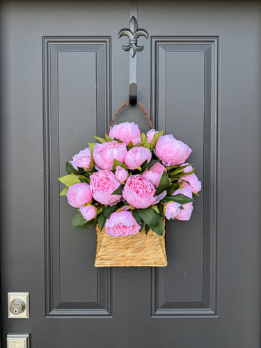 Spring Pink Peony Basket – Handcrafted Door Basket Arrangement - TwoInspireYou