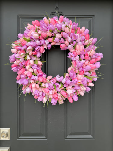 Pink and Purple Tulip Wreath - Spring Tulip Wreath for Front Door - TwoInspireYou