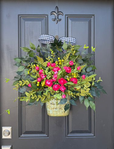 Spring Bucket Wreath with Pink Ranunculus - TwoInspireYou