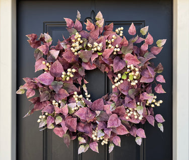 Fall Wreath with Purple Leaves and White Berry Clusters - TwoInspireYou