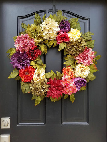 Blossoms of Summer Wreath with Peonies, Hydrangeas and Dahlias - TwoInspireYou