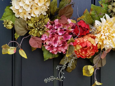 Endless Summer Blooms Wreath with Hydrangeas, Peonies and Dahlias - TwoInspireYou