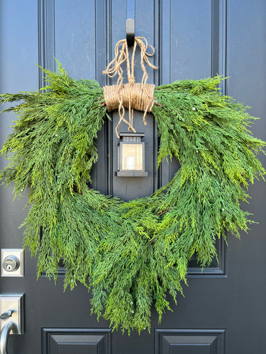 Christmas Cedar Wreath with Lantern - TwoInspireYou