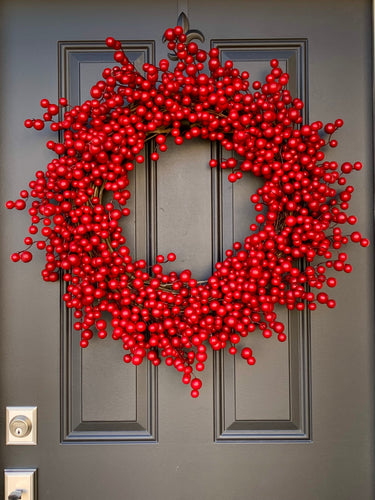 Christmas Red Berry Wreath, Weatherproof Holly Berry Wreath - TwoInspireYou