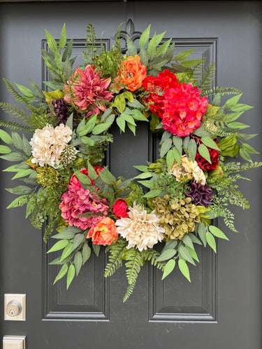 Sunset Bloom Wreath with Peonies, Dahlias and Hydrangeas - TwoInspireYou