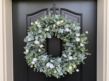 Lamb's Ear and Eucalyptus Wreath with Mini Ranunculus - TwoInspireYou