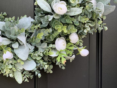 Lamb's Ear and Eucalyptus Wreath with Mini Ranunculus - TwoInspireYou