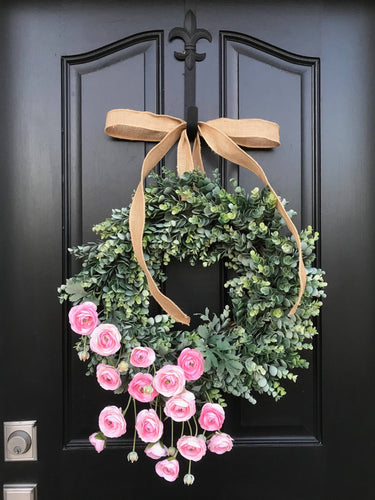 Ranunculus Cascading Eucalyptus Wreath - TwoInspireYou