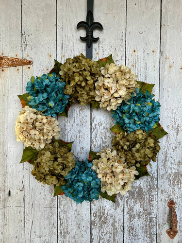 Spring Sky Coastal Hydrangea Wreath - TwoInspireYou