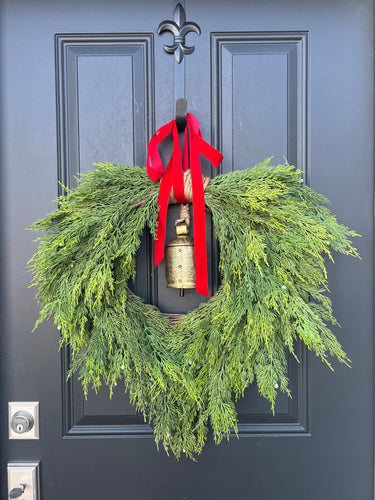 Real Touch Winter Cedar Wreath with Bell - TwoInspireYou