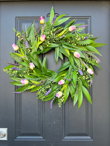 Spring Tulip, Willow and Wildflower Wreath with Bay Leaf - TwoInspireYou