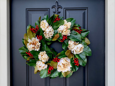 Christmas Magnolia Wreath with Red Berries - TwoInspireYou