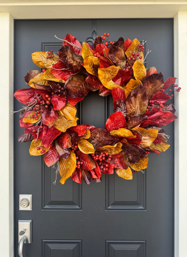 Red and Gold Autumn Leaf Wreath