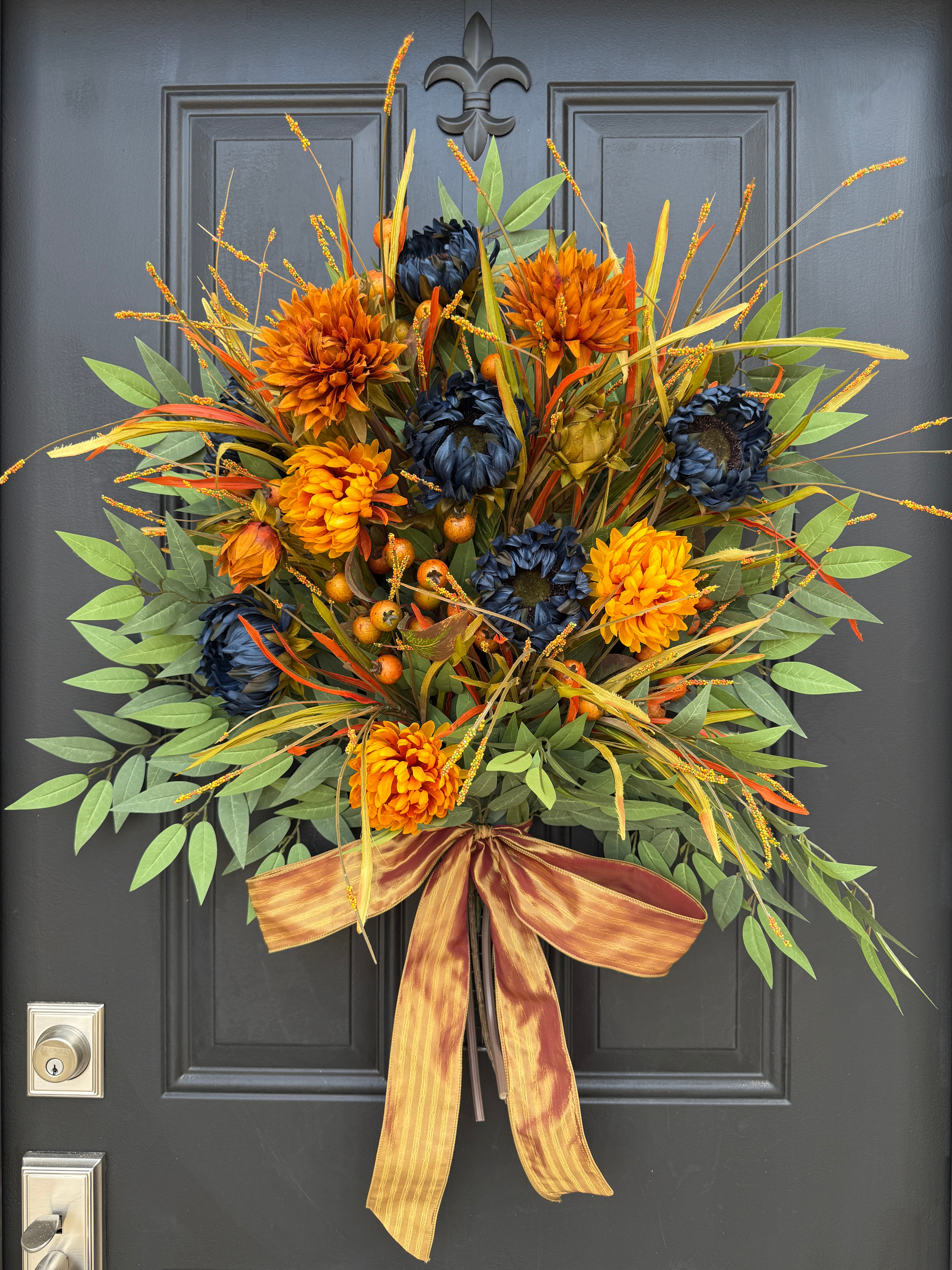 Fall Harvest Bouquet with Bow – Autumn Front Door Decoration